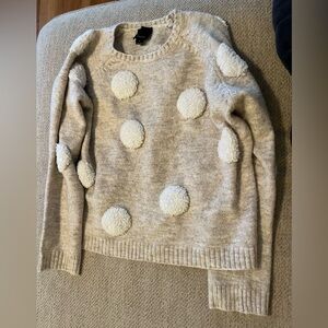 Cozy Beige Sweater with Pom Pom Accents Lumiere